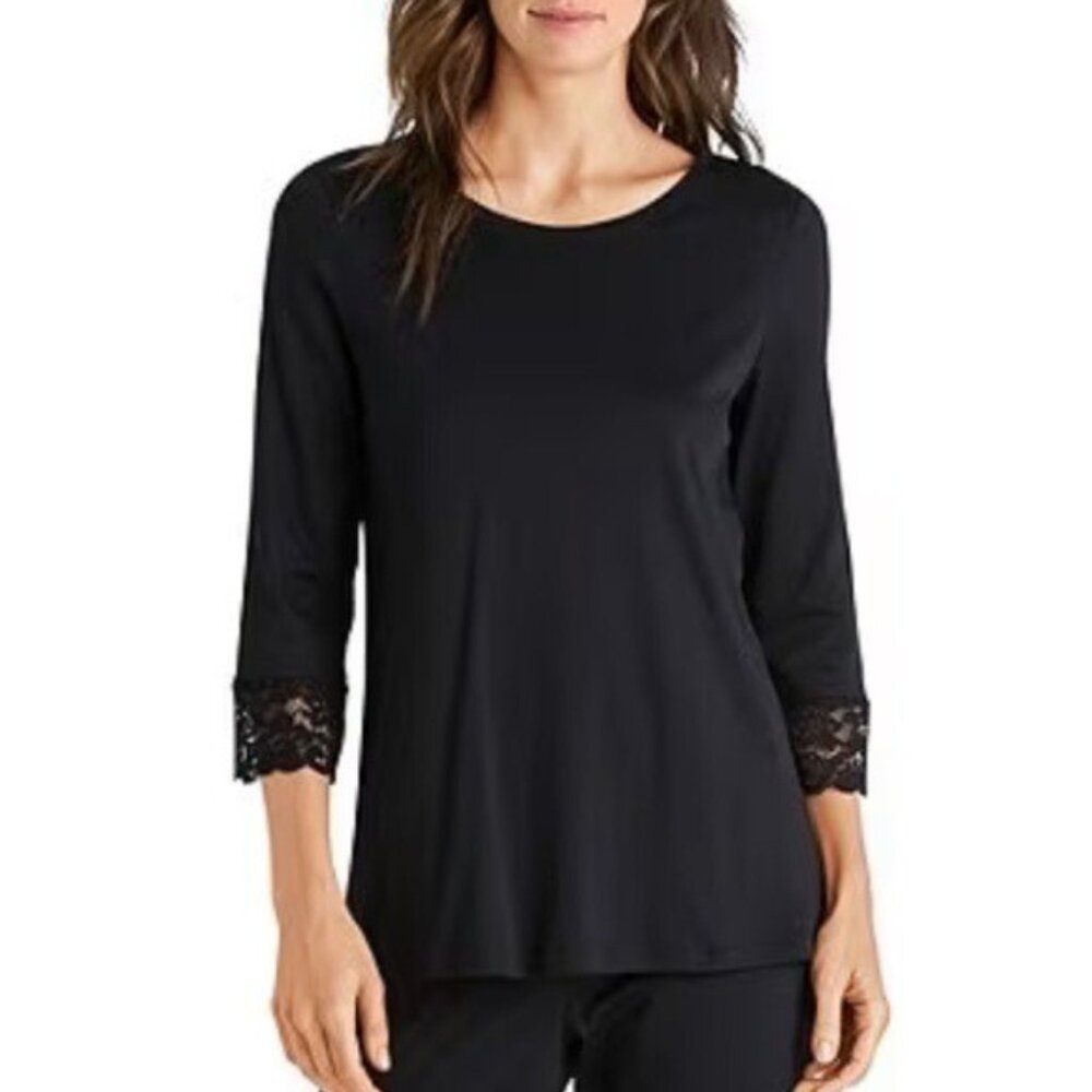 Hanro women Navy 3/4 Laced Sleeves Shirt